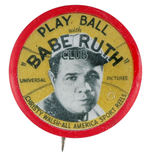 RARE BABE RUTH MOVIE PROMOTIONAL BUTTON.