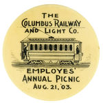“THE COLUMBUS RAILWAY AND LIGHT CO.” 1903 PICNIC BUTTON.