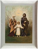 FIVE CELLULOID COVERED RELIGIOUS SCENE EASEL OR WALL PLAQUES CIRCA 1930s.