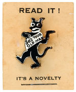 KRAZY KAT ENAMEL AND SILVERED BRASS PIN RARELY SEEN ON ORIGINAL CARD.