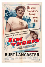 "JIM THORPE ALL-AMERICAN" LINEN MOUNTED ONE SHEET MOVIE POSTER.