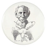 PICASSO 6" CARTOON BUTTON BY ARTIST DAVID LEVINE.