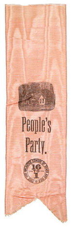 RARE 1896 RIBBON FOR "PEOPLE'S PARTY" WITH "16 TO 1" THEME.