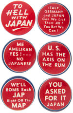 WORLD WAR II ANTI-AXIS GROUP OF SIX SLOGAN BUTTONS.