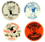 POPEYE FOUR 1930s CARTOON, STORE AND NEWSPAPER AD BUTTONS.