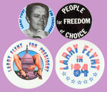 HUSTLER PUBLISHER LARRY FLYNT FOUR BUTTONS INCLUDING 1984 "FOR PRESIDENT".