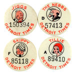 "DETROIT TIMES" CONTEST BUTTONS, FOUR OF ONLY FIVE KNOWN IN THIS SIZE.