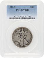 50C WALKING LIBERTY HALF DOLLAR 1921-S PCGS VG10.