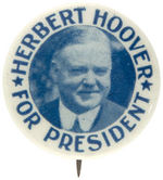 "HERBERT HOOVER FOR PRESIDENT" RARE BLUETONE PORTRAIT BUTTON.