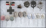 WORLD WAR I GERMAN AND/OR AUSTRIAN EMBOSSED TIN OR PORCELAIN STICKPINS AND RELATED.