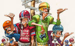 JACK DAVIS FRAMED "OPEN TRY-OUTS FOR KICKERS" ORIGINAL FOOTBALL CARTOON ART.