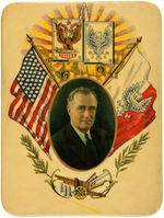 FRANKLIN ROOSEVELT CELLULOID PLAQUE WITH FLAG OF POLISH PEOPLE'S REBUBLIC C.1944.