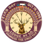 “ELKS DAY OCT. 19, 1899” GORGEOUS TWO-SIDED CELLULOID FOB.