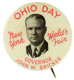 RARE NYWF BUTTON FOR “OHIO DAY/GOVERNOR JOHN W. BRICKER.”