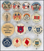 WORLD WAR I WELCOME HOME BUTTONS FOR SPECIFIC FIGHTING GROUPS.