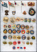 "RALLY DAY EXTENSIVE COLLECTION OF 46 BUTTONS AND STICKPINS PLUS TWO CHRISTIAN FLAG STICKPINS.