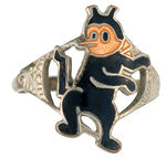 KRAZY KAT ENAMEL AND SILVERED BRASS RING.