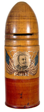 “ADMIRAL GEORGE DEWEY” FIGURAL ARTILLERY SHELL WOOD BANK.