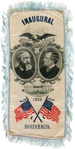 HARRISON AND MORTON "1889 INAUGURAL SOUVENIR" RIBBON.