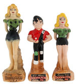 LI’L ABNER, MAMMY & PAPPY FIGURAL CUPS TRIO AND LOT OF SIX FIGURES INCLUDING BOBBING HEAD.