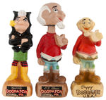 LI’L ABNER, MAMMY & PAPPY FIGURAL CUPS TRIO AND LOT OF SIX FIGURES INCLUDING BOBBING HEAD.