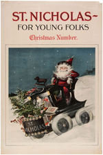 "ST. NICHOLAS" MAGAZINE ADVERTISING POSTER FEATURING SANTA CLAUS IN EARLY AUTOMOBILE.