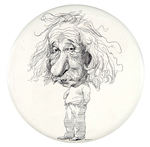 ALBERT EINSTEIN 6" CARTOON BUTTON BY ARTIST DAVID LEVINE.