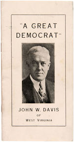 1920 HAND SIGNED AND INSCRIBED JOHN W. DAVIS CAMPAIGN BOOKLET "A GREAT DEMOCRAT".