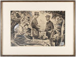 FRANKLIN ROOSEVELT, WINSTON CHURHILL AND CHARLES DE GAULLE ORIGINAL ART BY PAUL FREHM.