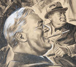 FRANKLIN ROOSEVELT, WINSTON CHURHILL AND CHARLES DE GAULLE ORIGINAL ART BY PAUL FREHM.