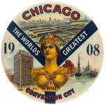 "CHICAGO 1908" SUPERB CITY PROMOTIONAL BUTTON.