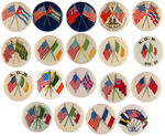 AMERICAN FLAG PAIRED WITH ANOTHER COUNTRY IN FRIENDSHIP 19 BUTTONS.