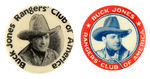 PAIR OF CLASSIC COWBOY THEME EARLY CLUB BUTTONS FROM THE 1930s FOR "BUCK JONES."