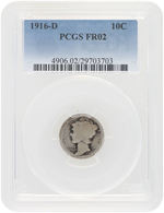 10C MERCURY DIME 1916-D PCGS FR02.