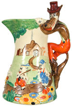 “WADE HEATH” THREE LITTLE PIGS LARGE AND ELABORATE COLOR VARIETY CERAMIC PITCHER.