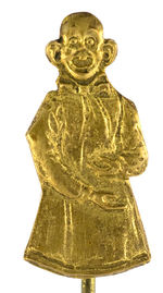 YELLOW KID FINELY DETAILED BRASS STICKPIN CIRCA 1896.