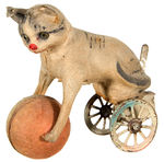 CAT WITH BALL EARLY 1900s LEVER ACTION TOY.