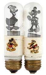 MICKEY MOUSE & DONALD DUCK FIGURAL FILAMENT LIGHT BULB PAIR WITH ORIGINAL NIGHTLIGHT LAMP.