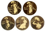 “STAR OF VAUDEVILLE CHARMION” 5 REAL PHOTO BUTTONS OF STRONG LADY TRAPEZE ARTIST.