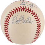 BASEBALL HALL OF FAME PITCHERS TRIPLE-SIGNED BALL DISPLAY.