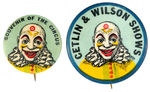 PAIR OF 1930s CIRCUS BUTTONS FEATURING COLORFUL CLOWN.