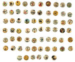 LARGE COLLECTION OF 1912 ERA BUTTON GIVEAWAYS FROM CIGARETTE BRANDS WITH MANY BY FAMOUS CARTOONISTS.