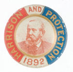 HARRISON CLASSIC LITHO TIN PINBACK FROM 1892.