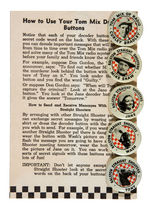 "TOM MIX" RALSTON CEREAL 'DECODER' SET OF PREMIUM BUTTONS WITH CARD AND MAILER.