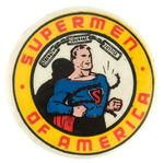 "SUPERMEN OF AMERICA" EARLIEST VERSION DC CLUB BUTTON FROM THE HAKE COLLECTION.