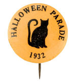 HALLOWEEN PARADE 1932 RARE BLACK CAT BUTTON FROM HAKE COLLECTION & CPB.