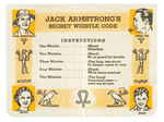 JACK ARMSTRONG NEAR MINT SECRET WHISTLING RING COMPLETE WITH WHISTLE CODE PAPER AND MAILER.