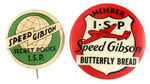 "SPEED GIBSON" PAIR OF RADIO SHOW BUTTONS FROM HAKE COLLECTION & CPB.