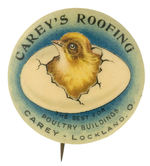 “CAREY’S ROOFING” CHICK HATCHING FROM EGG EARLY BUTTON FROM HAKE COLLECTION & CPB.