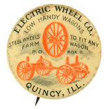 “ELECTRIC WHEEL CO.” RARE BUTTON FROM HAKE COLLECTION & CPB.